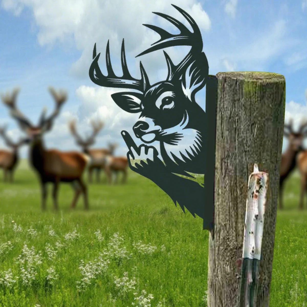 Peeping Deer Funny Finger Metal Sign Peek-A-Boo Flipping Off Deer Outdoor Deer Hunting Lover Camping Cabin Decor