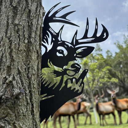 Peeping Deer Funny Finger Metal Sign Peek-A-Boo Flipping Off Deer Outdoor Deer Hunting Lover Camping Cabin Decor