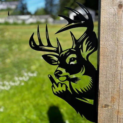 Peeping Deer Funny Finger Metal Sign Peek-A-Boo Flipping Off Deer Outdoor Deer Hunting Lover Camping Cabin Decor