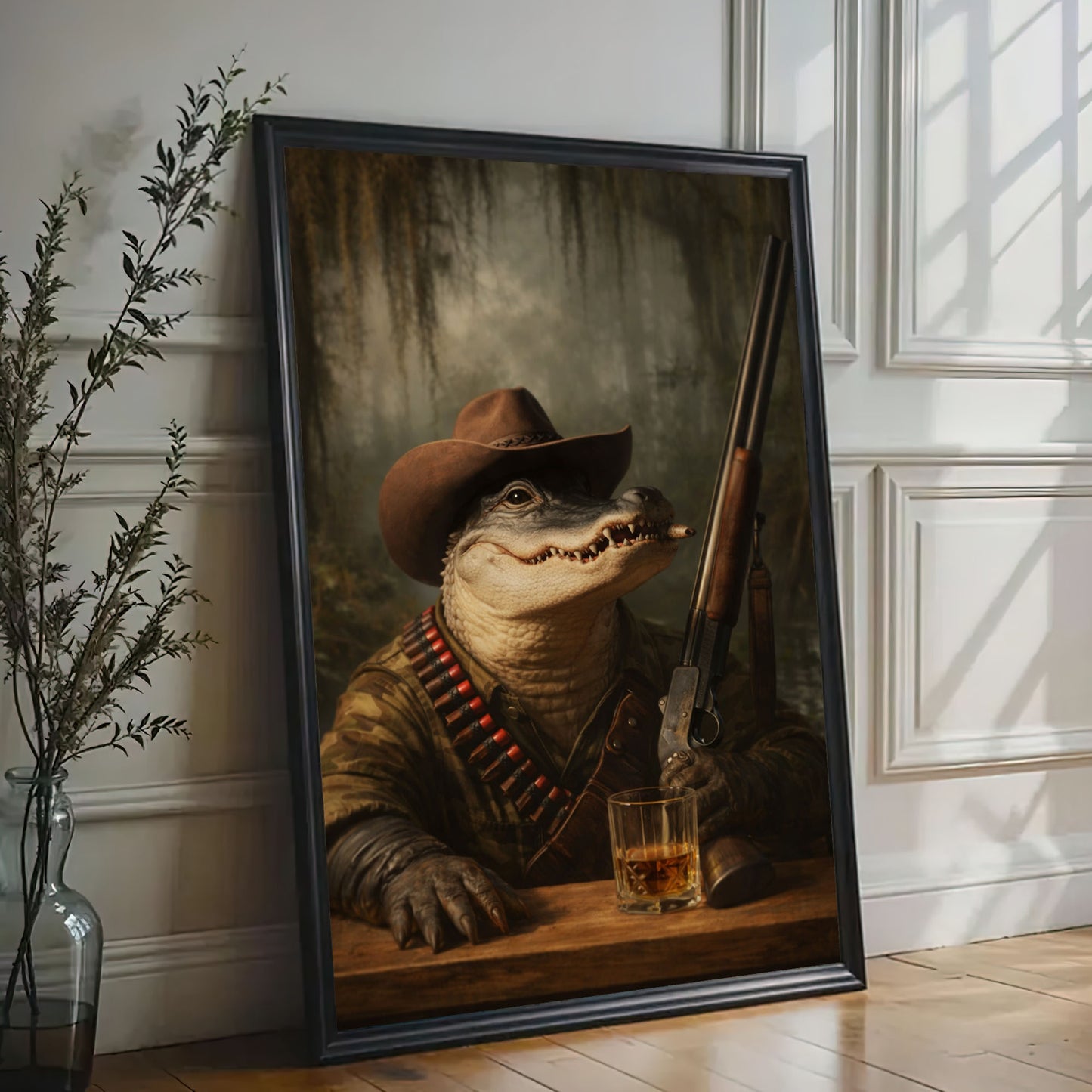 Cowboy Alligator with Shotgun Canvas Wall Art