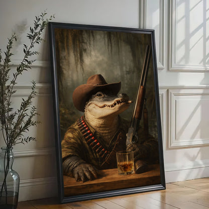 Cowboy Alligator with Shotgun Canvas Wall Art