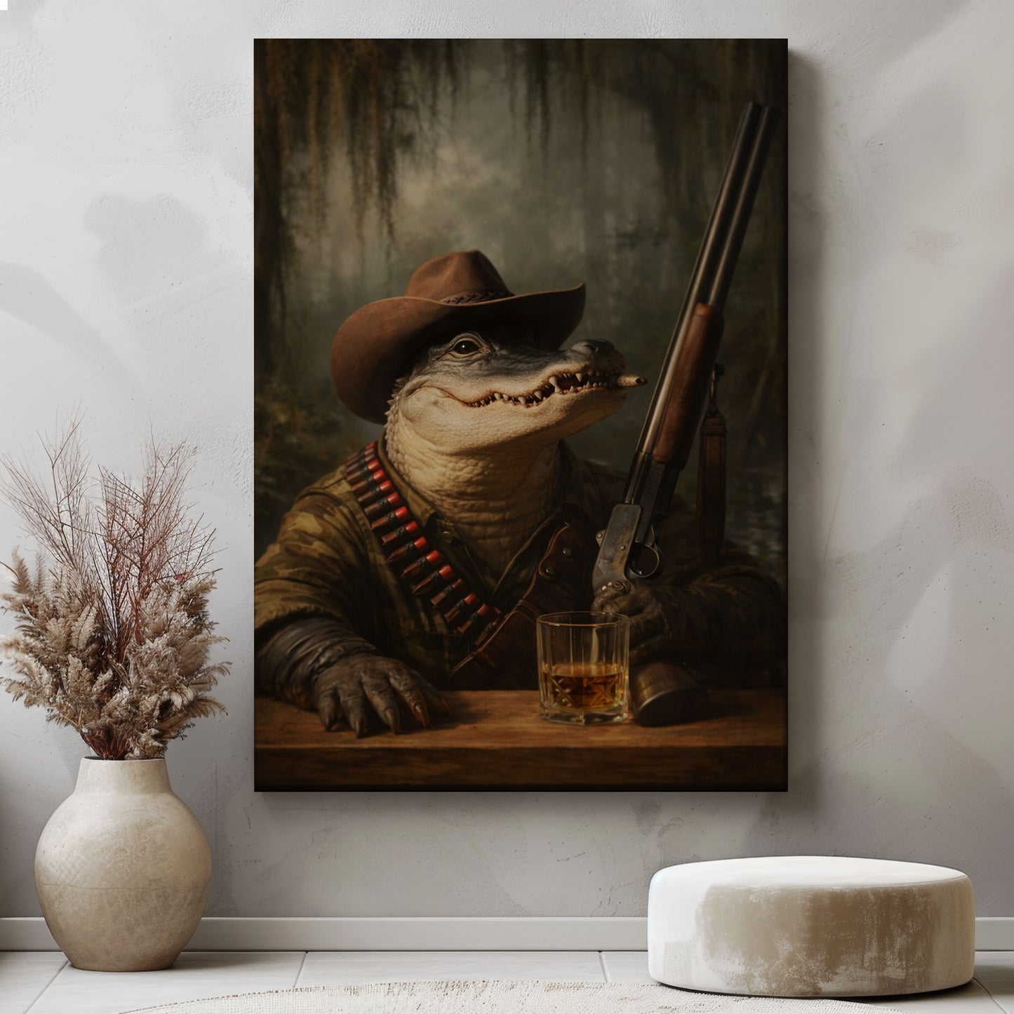 Cowboy Alligator with Shotgun Canvas Wall Art