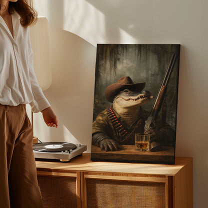 Cowboy Alligator with Shotgun Canvas Wall Art