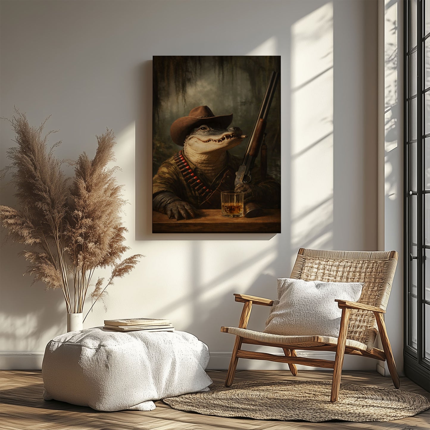 Cowboy Alligator with Shotgun Canvas Wall Art