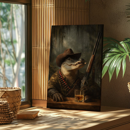 Cowboy Alligator with Shotgun Canvas Wall Art