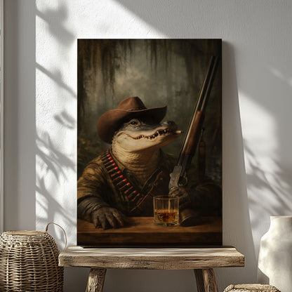 Cowboy Alligator with Shotgun Canvas Wall Art