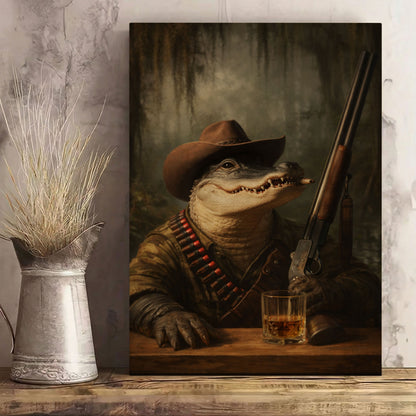 Cowboy Alligator with Shotgun Canvas Wall Art