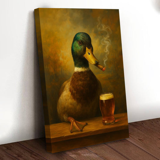 Funny Mallard Duck Smoking & Drinking Cocktail Glasses Canvas Wall Art - Hunting Perfect Gift for Hunters