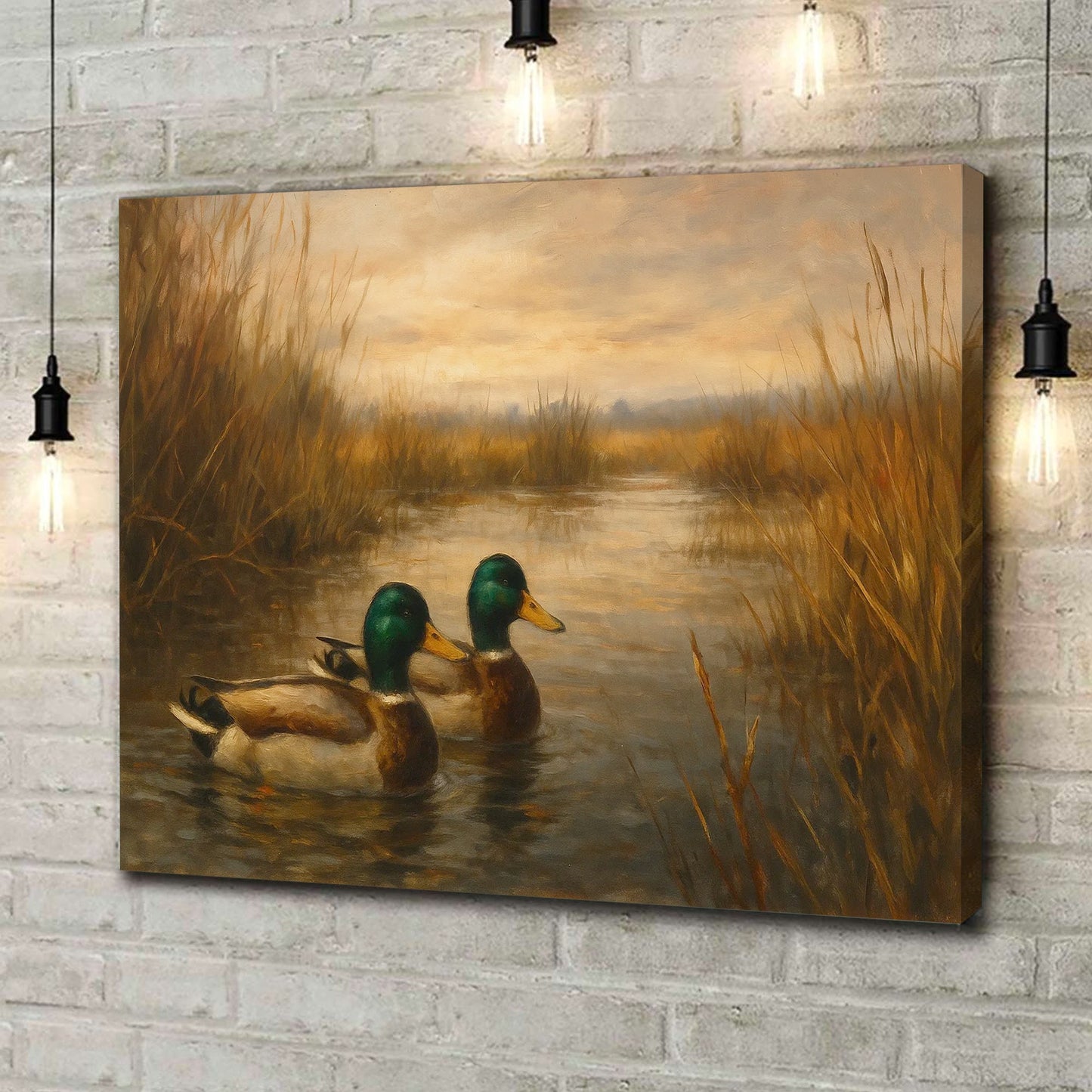 Mallard Duck Wall Art Canvas – Hunting Lodge & Cabin Decor - Rustic Waterfowl Painting