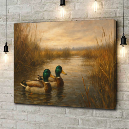 Mallard Duck Wall Art Canvas – Hunting Lodge & Cabin Decor - Rustic Waterfowl Painting