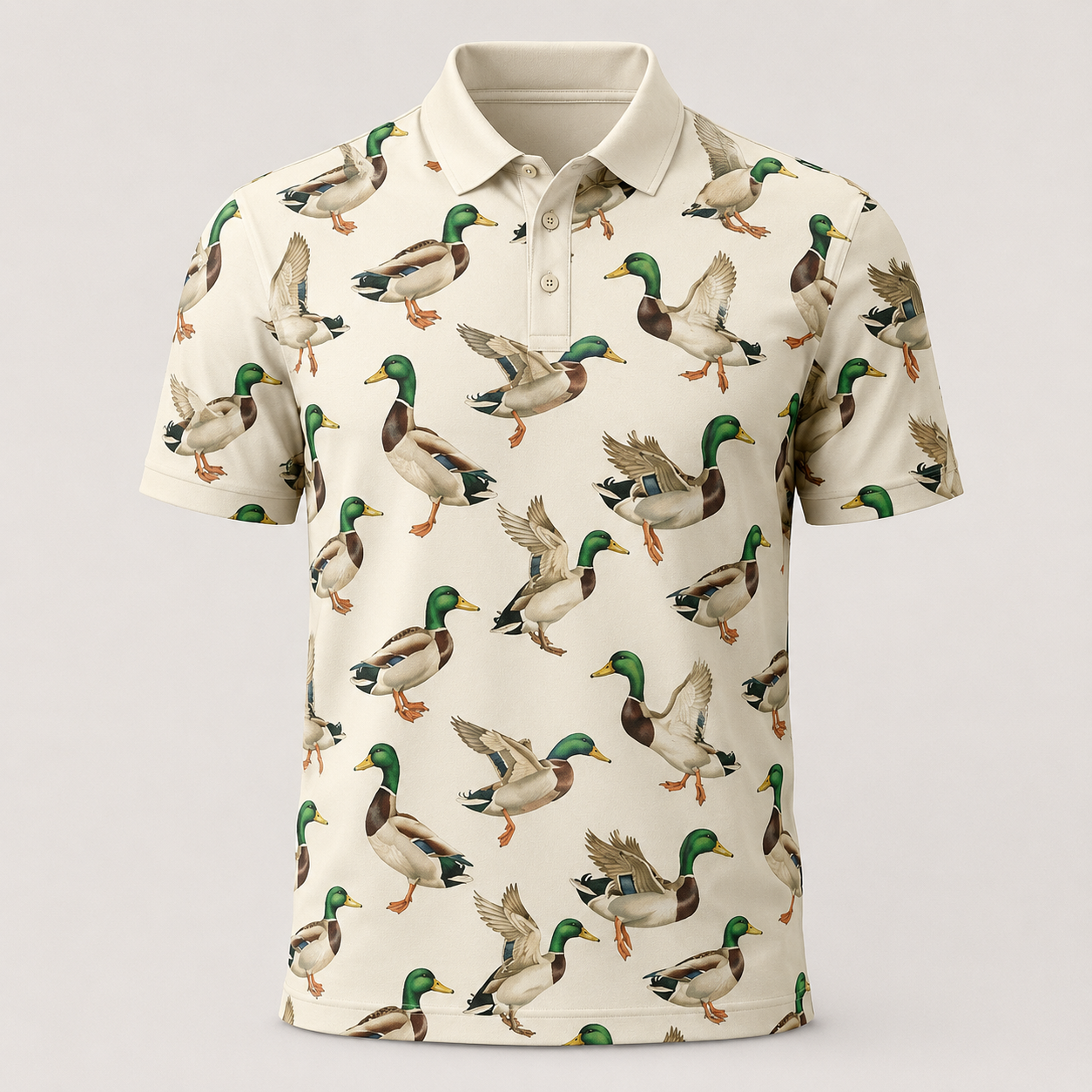 Mallard Duck Cream Waterfowl Polo Shirt VCP1047