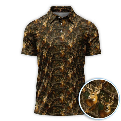 Deer Hunting Pattern Golf Polo Shirt for Men