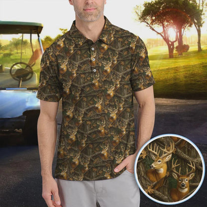 Deer Hunting Pattern Golf Polo Shirt for Men