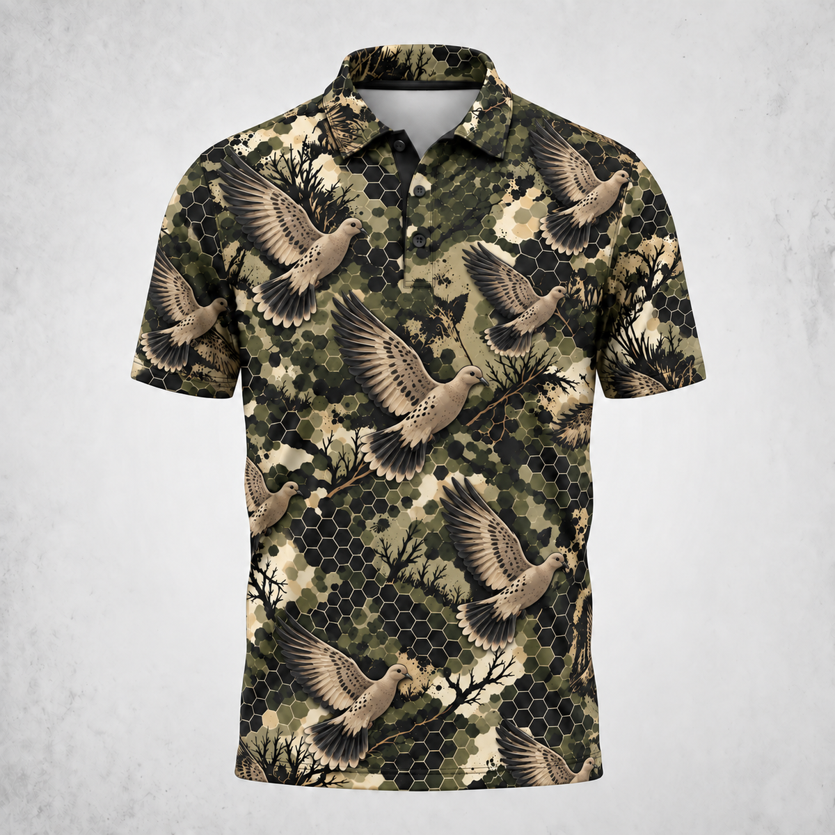 Tactical Hexagonal Dove Hunting Camo Polo Shirt VCP1048
