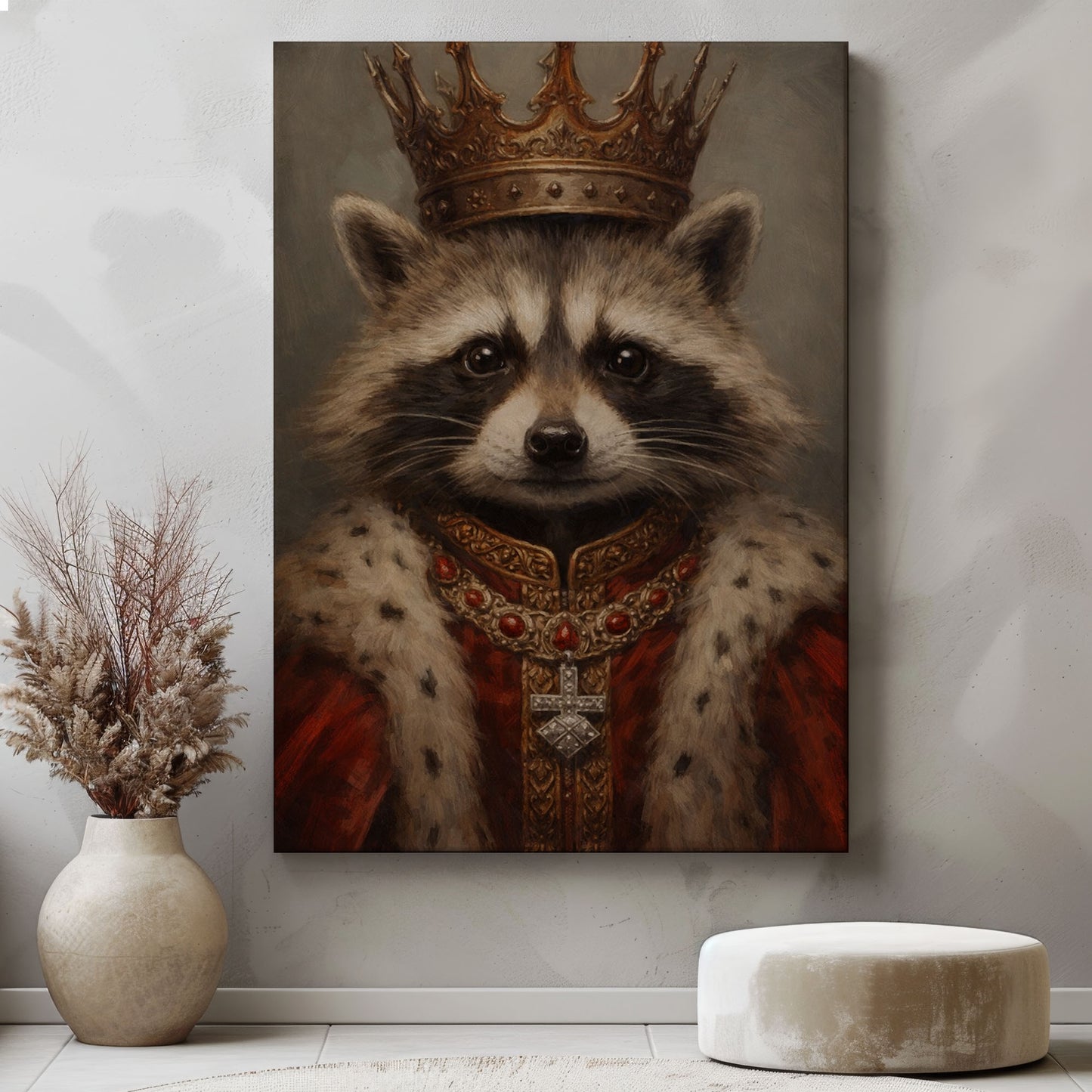 King Raccoon Portrait Canvas Wall Art