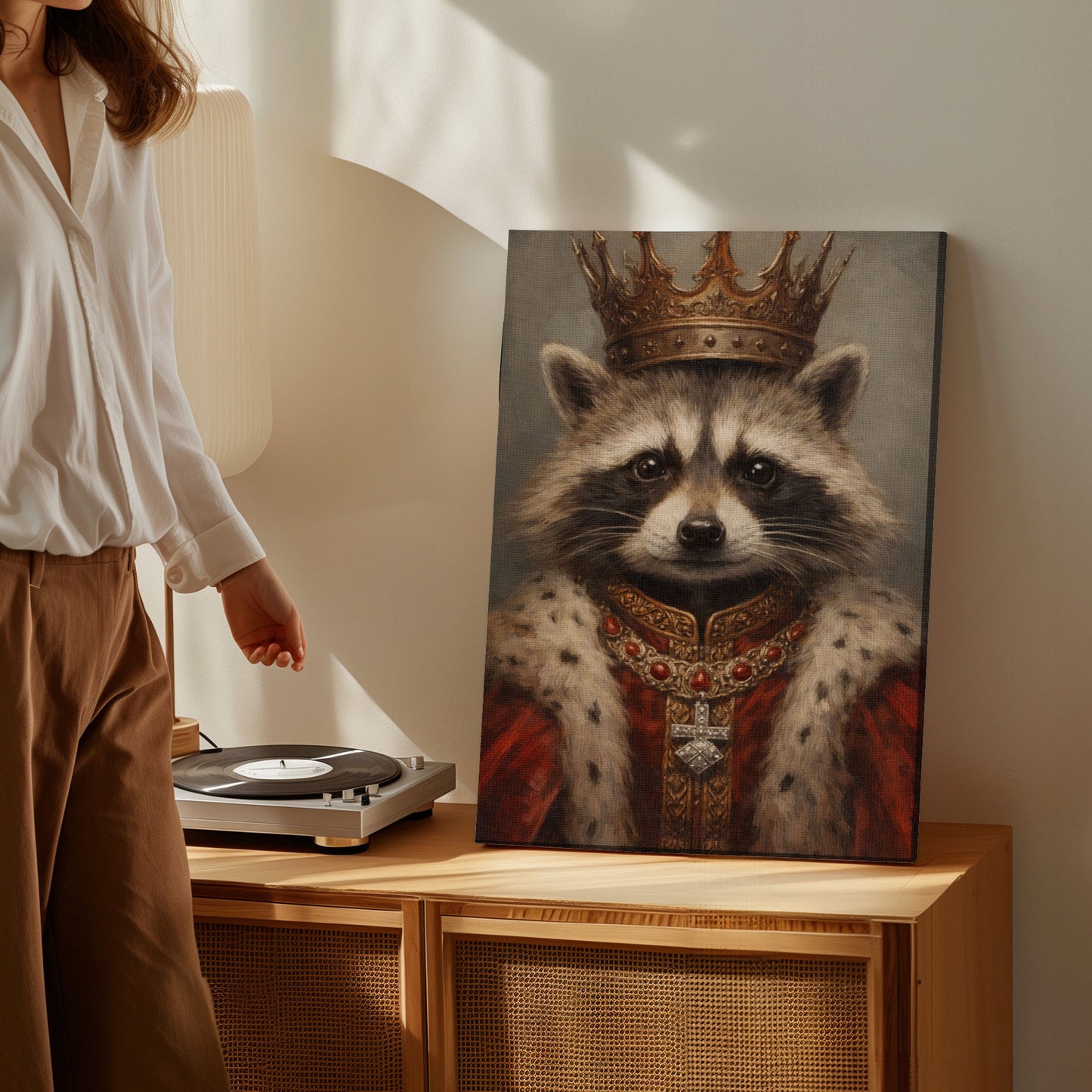 King Raccoon Portrait Canvas Wall Art