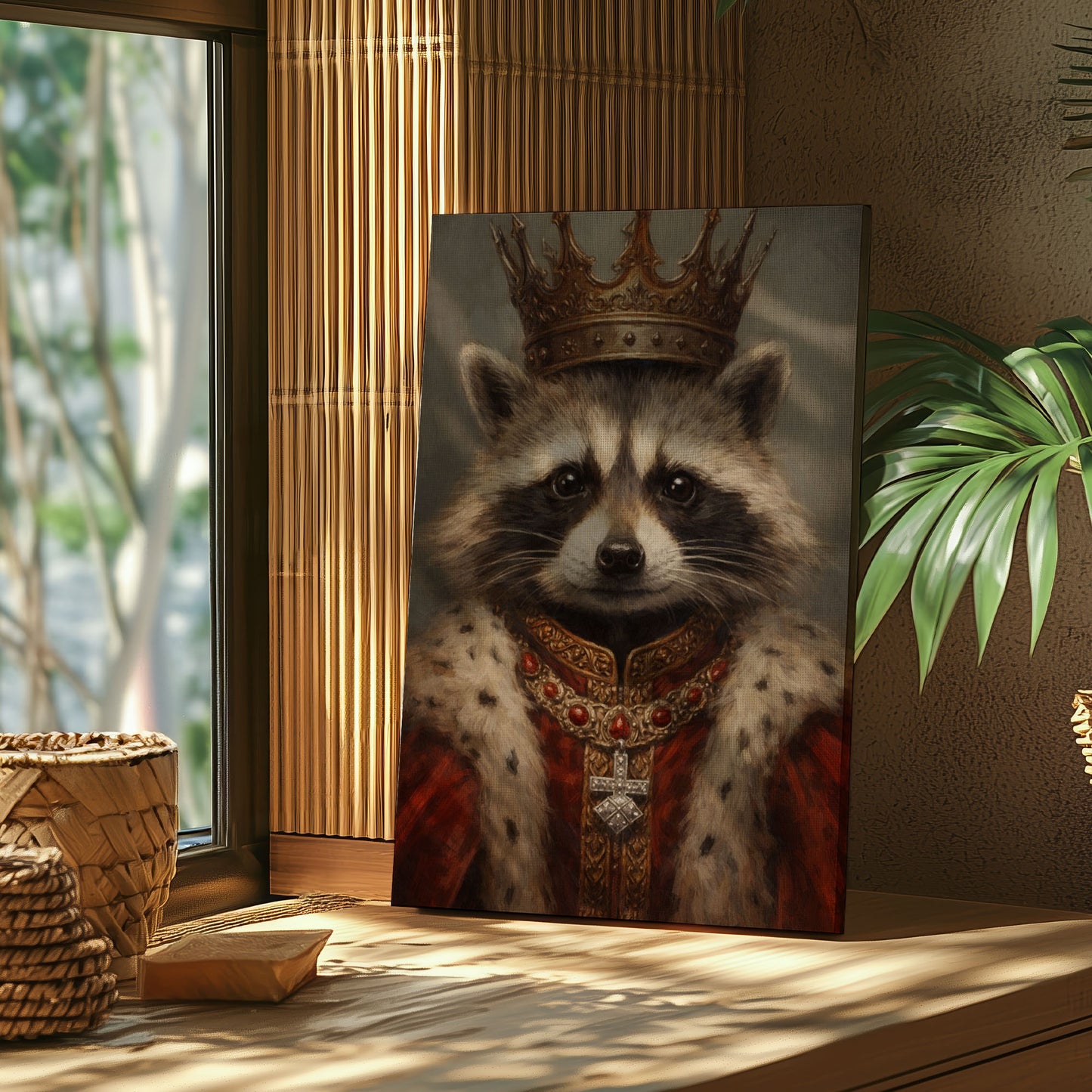 King Raccoon Portrait Canvas Wall Art