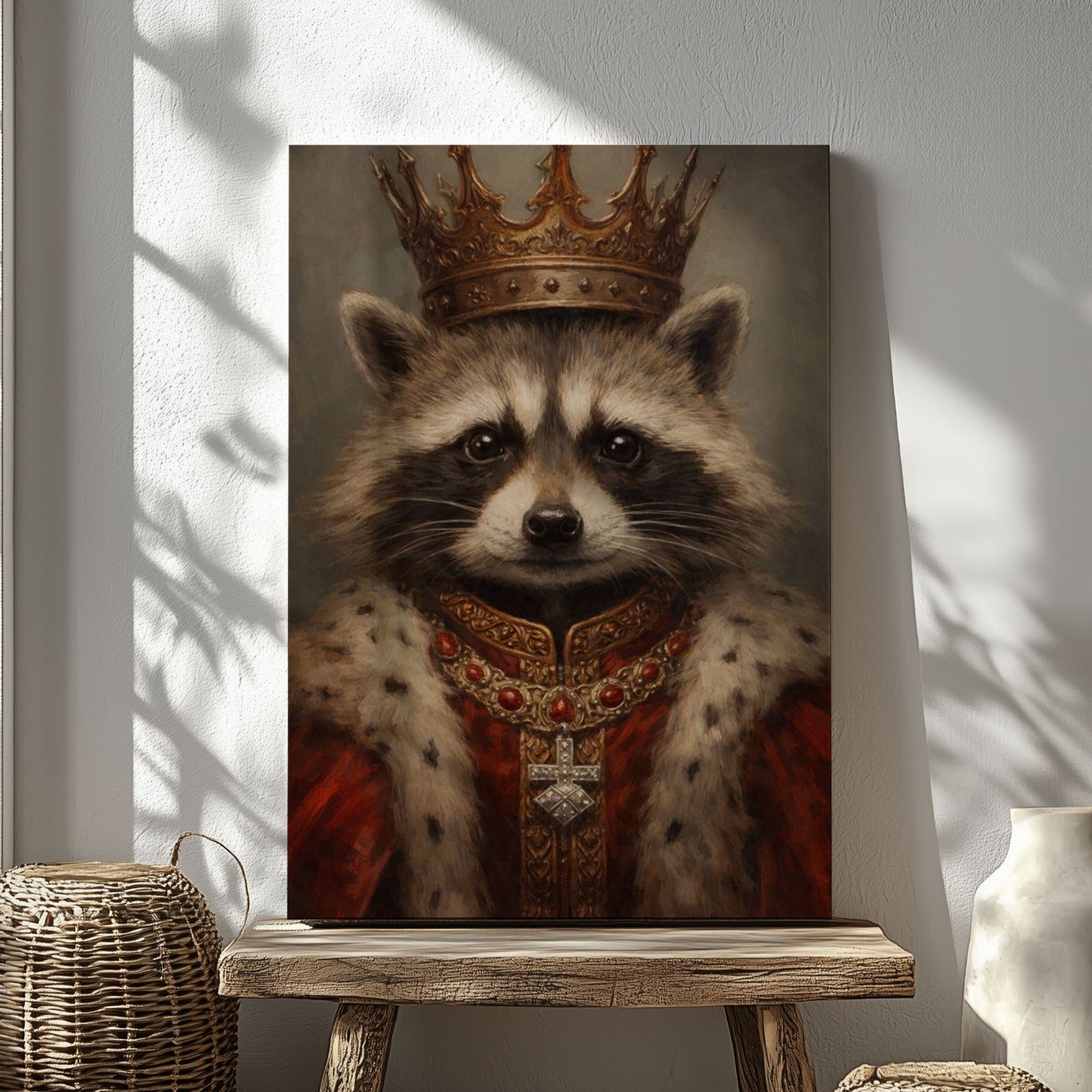 King Raccoon Portrait Canvas Wall Art