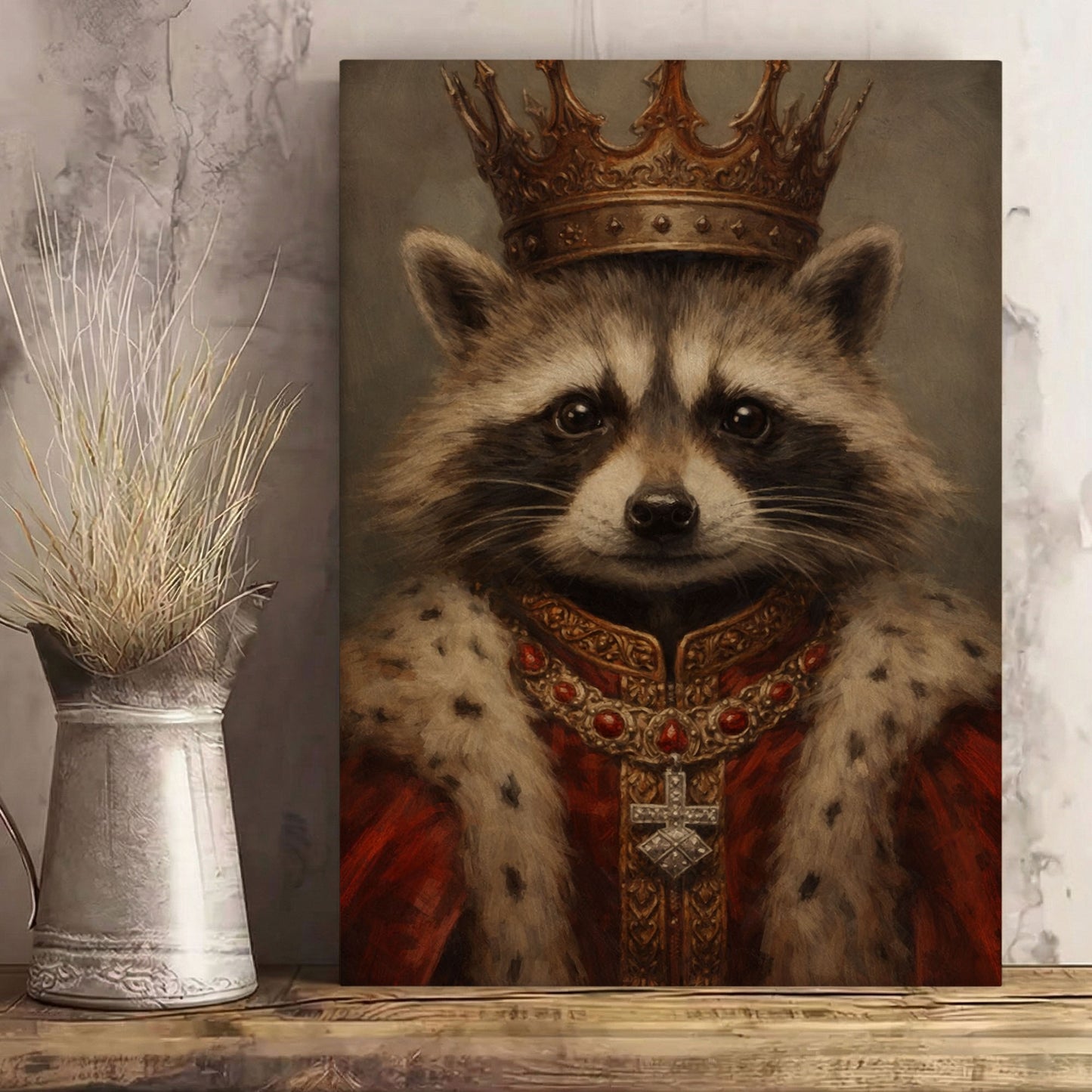 King Raccoon Portrait Canvas Wall Art